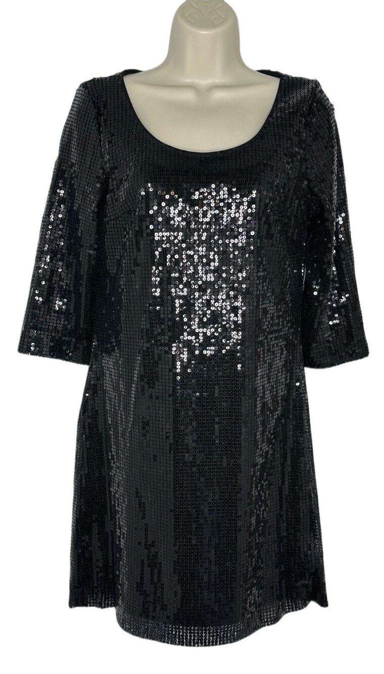 WHITE HOUSE BLACK MARKET Black Sequin Mini Dress Holiday Party size S Womens